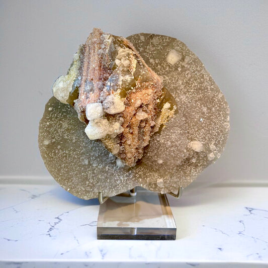 Honey Calcite with Chalcedony and Apophyllite - Large Cabinet