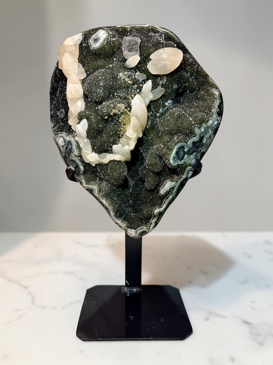 BIG Smiles! XL Druzy Green Jasper x UV Reactive Calcite- Uruguay | River Walkers Minerals