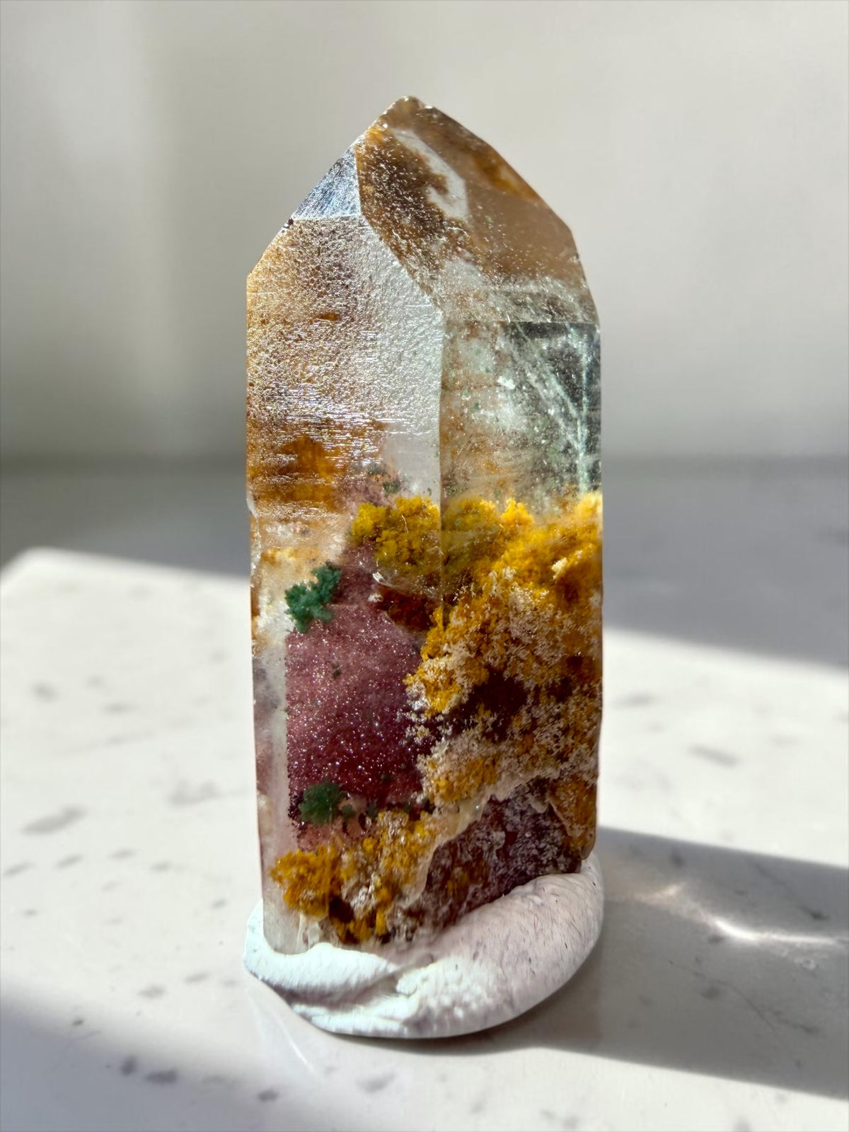 Hematite, Goethite & Chlorite “Sunset” Phantom Quartz with Internal Quartz Point & Record Keeper- India | River Walkers Minerals