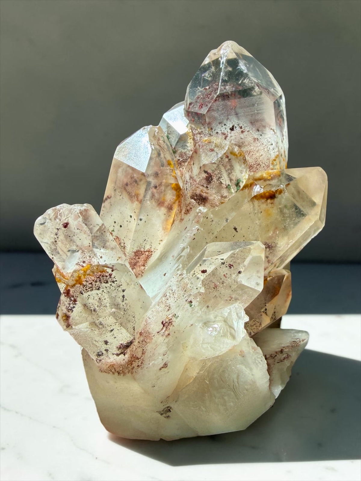 Wild Included Quartz- Hematite, Chlorite, & Goethite “Sunset” Phantom- India | River Walkers Minerals