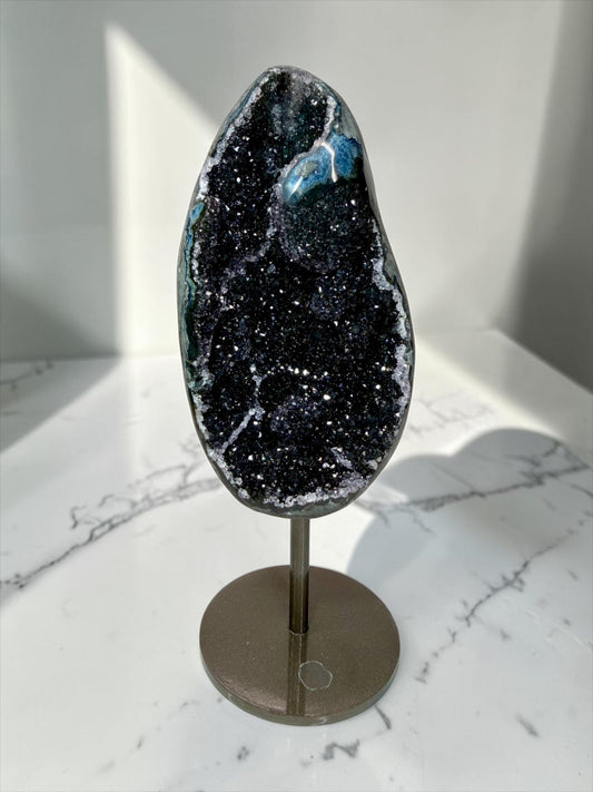 Druzy Black Amethyst With Blue & Green Agate- Uruguay | River Walkers Minerals