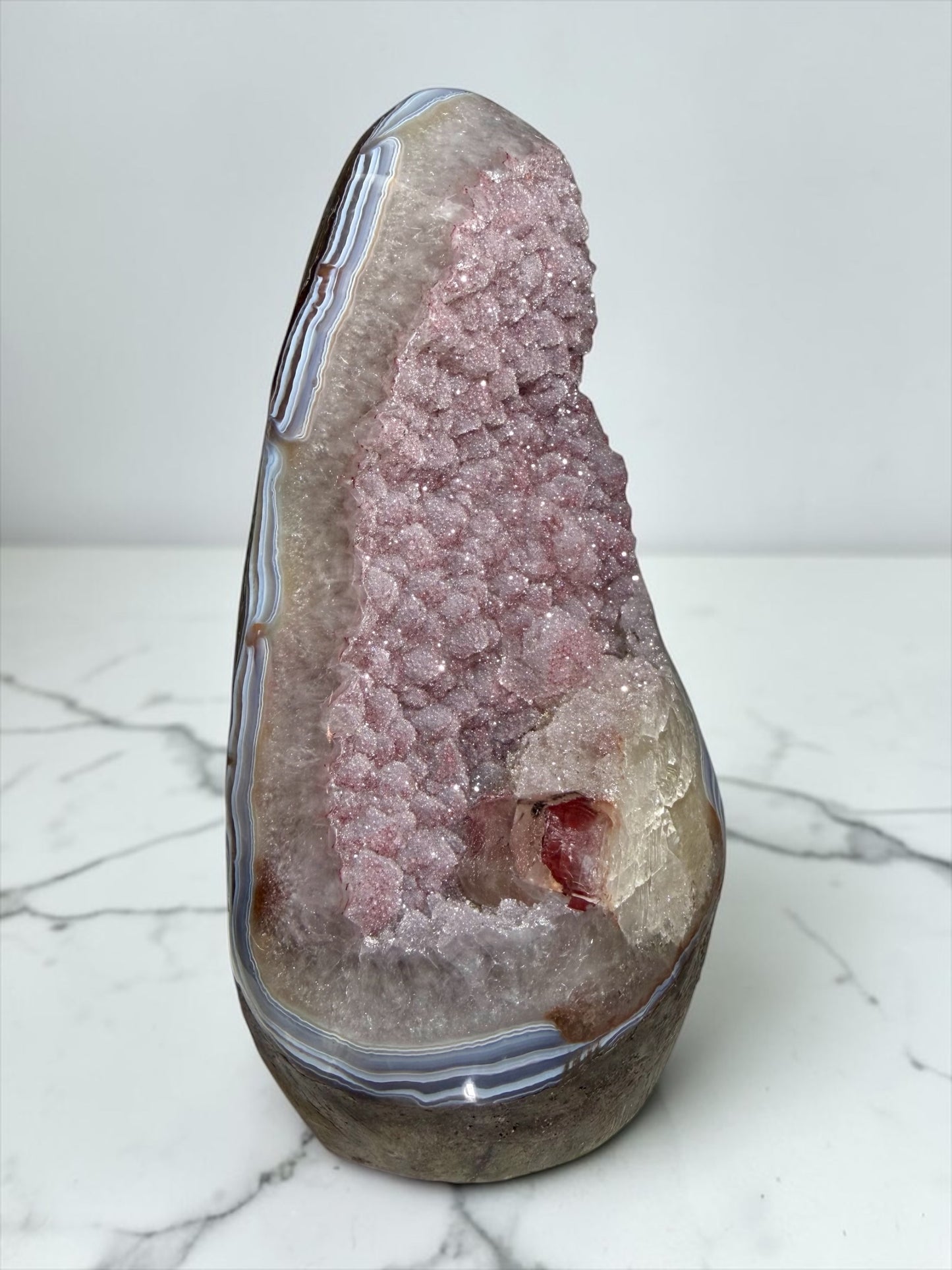 Strawberry Pink Druzy Quartz with Blue Agate- Uruguay | River Walkers Minerals
