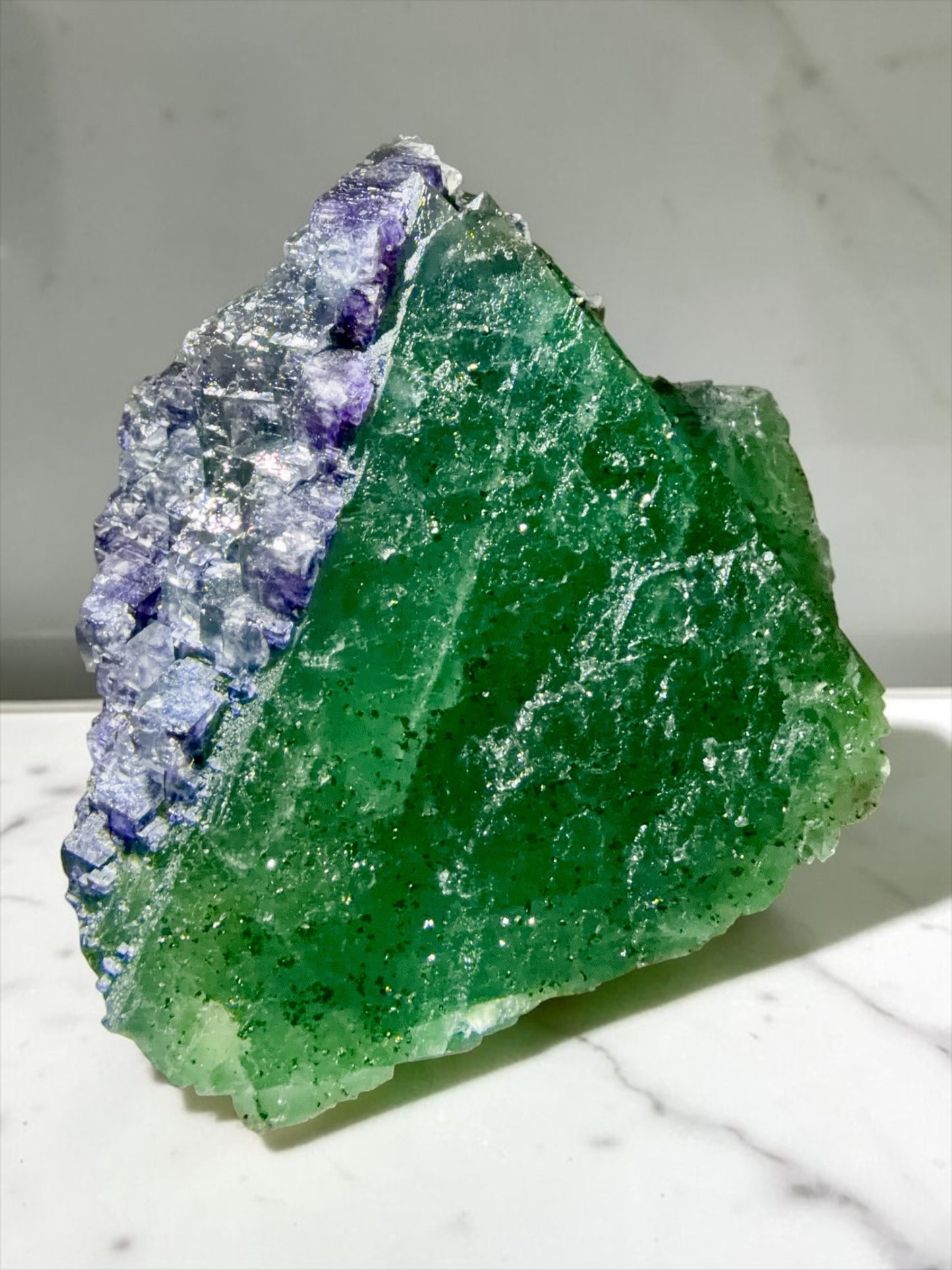Green Octahedral Fluorite with Blue Stepped Growth- Jiangxi | River Walkers Minerals