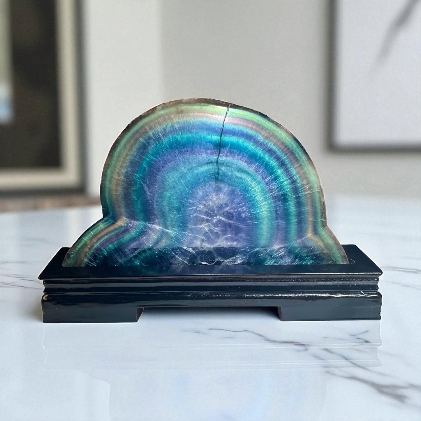 Stunning Botryoidal Rainbow Fluorite Slab Display