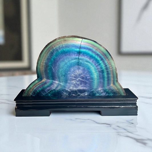 Stunning Botryoidal Rainbow Fluorite Slab Display