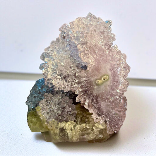 Glassy Lilac Rosette Amethyst on Yellow Calcite