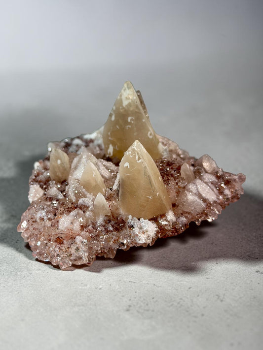 Golden Calcite On Red Druzy Quartz- Uruguay | River Walkers Minerals