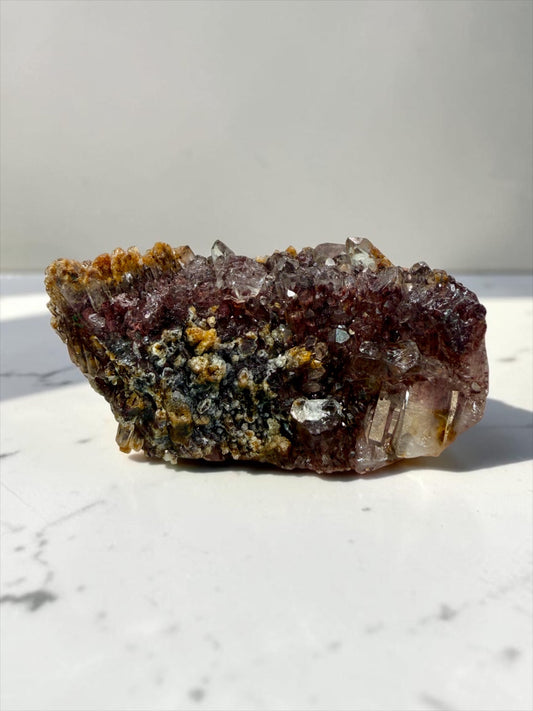Hematite “Sunset” Phantom Quartz Cluster With Goethite & Chlorite Inclusions- India | River Walkers Minerals