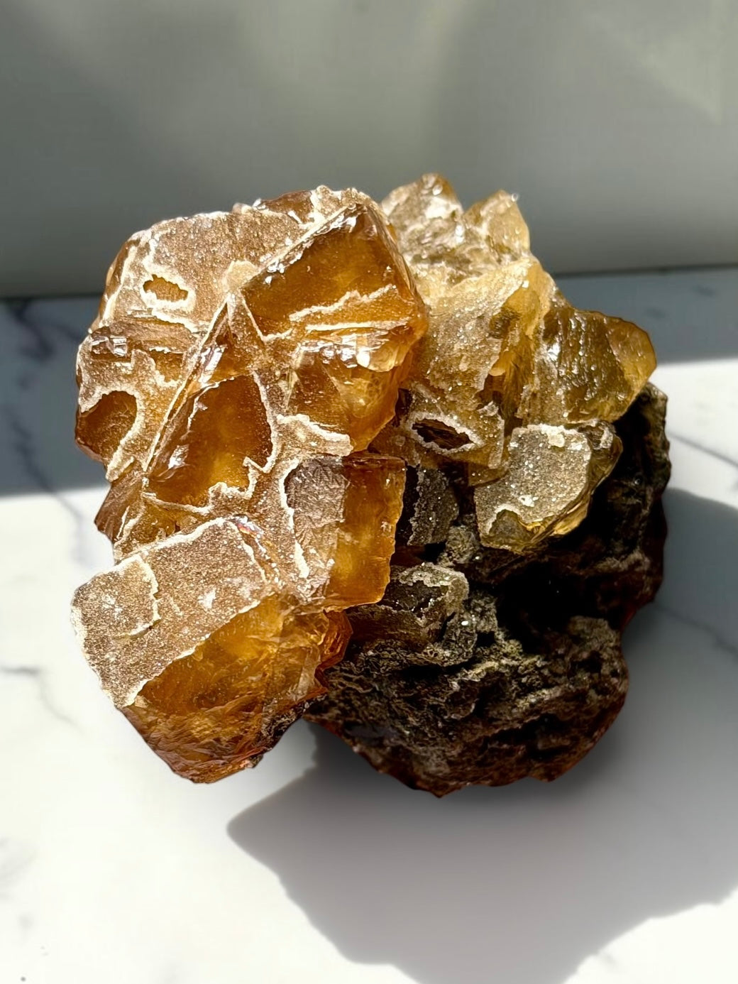 Honey Calcite with Druzy Quartz- India |