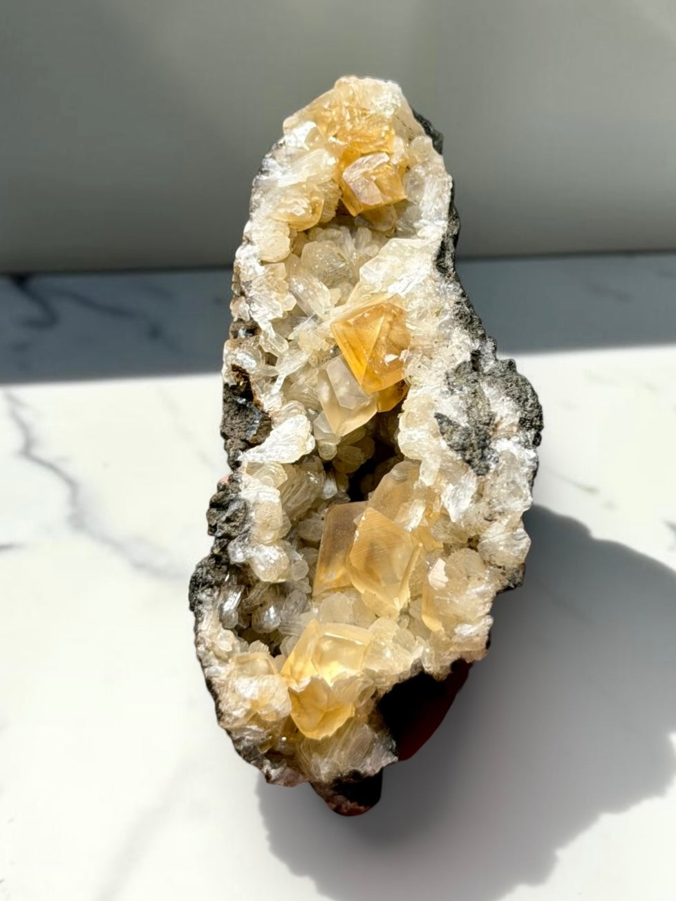 Honey Calcite with Druzy Quartz- India | River Walkers MInerals