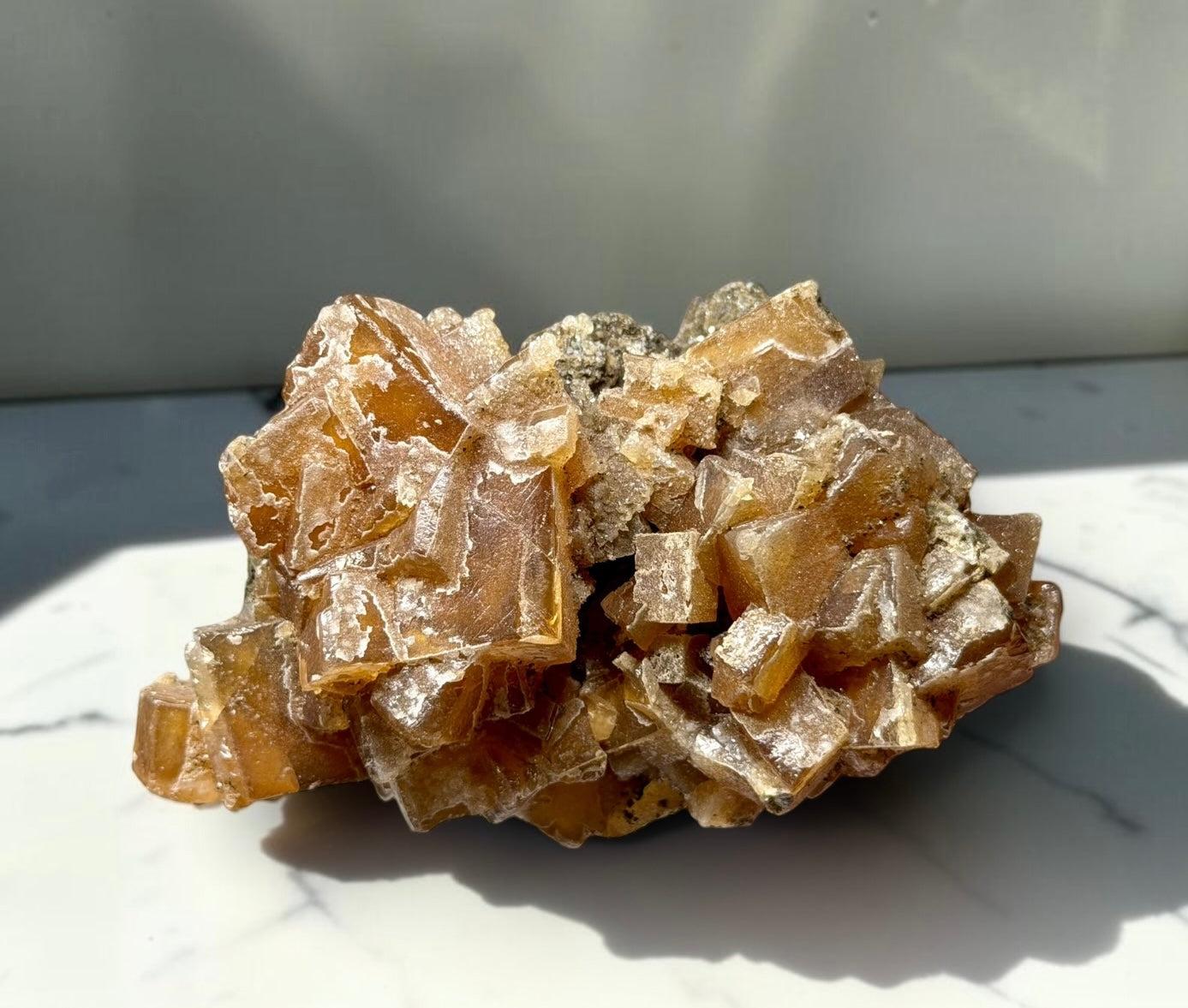 Honey Calcite with Druzy Quartz- India | River Walkers Minerals