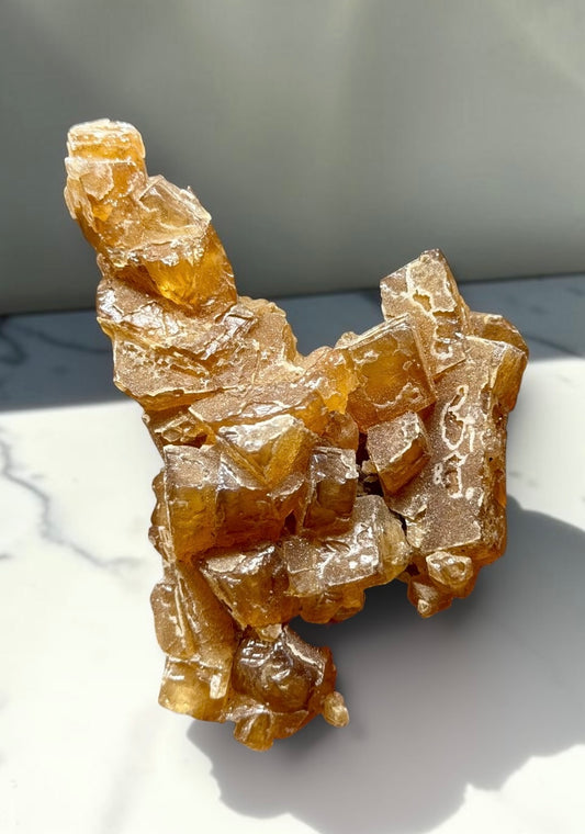 Honey Calcite with Druzy Quartz- India | River Walkers Minerals