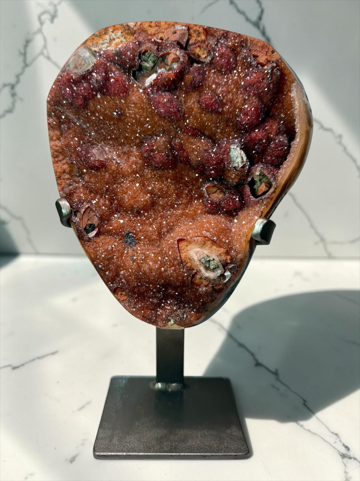Vibrant Red & Orange Druzy Statement Piece – Uruguay | River Walkers Minerals