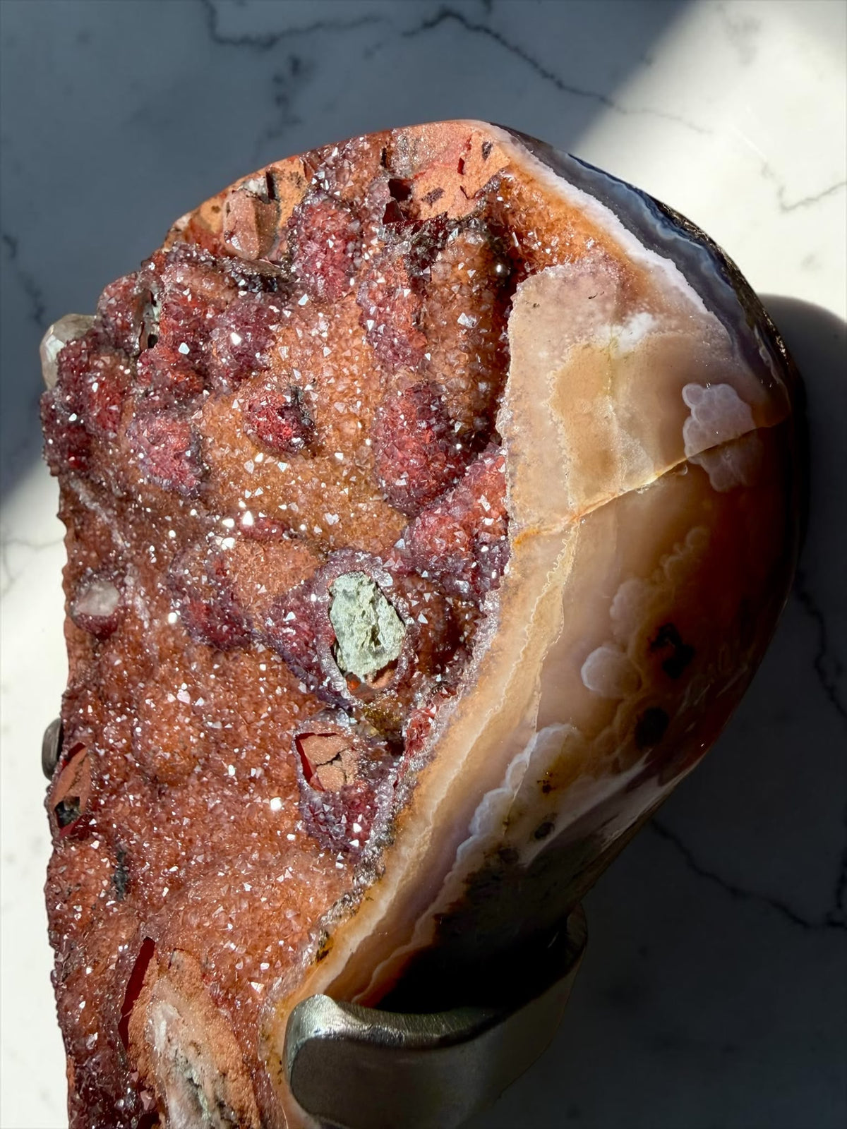 Vibrant Red & Orange Druzy Statement Piece – Uruguay | River Walkers Minerals