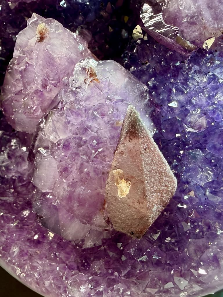 Sparkly Pink & Purple Amethyst with Druzy Calcite and Blue Agate Eyes- Uruguay | River Walkers Minerals