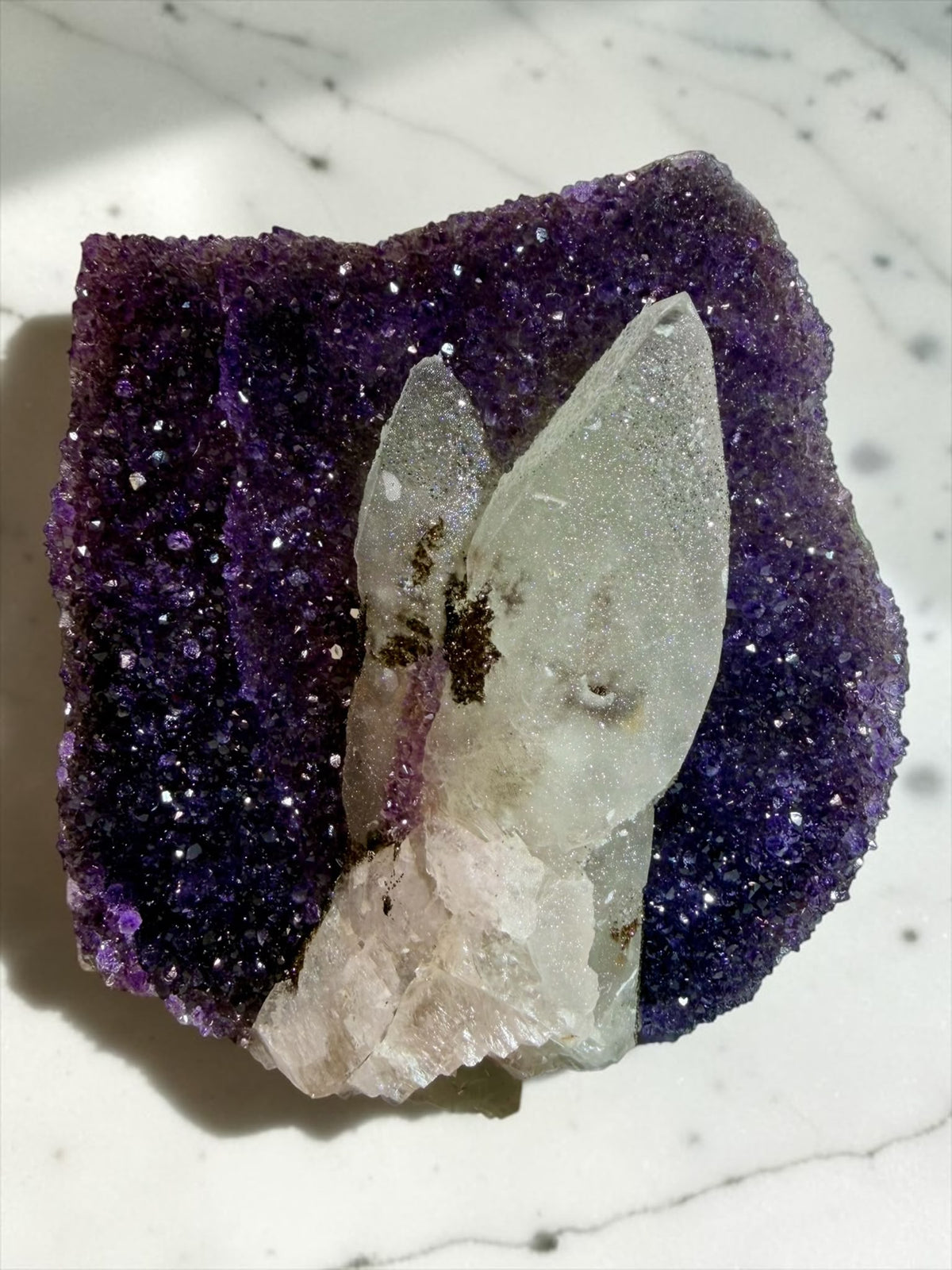 Deep Amethyst with Druzy Calcite – Uruguay | River Walkers Minerals