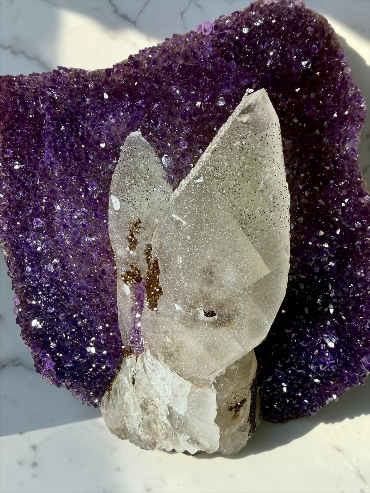 Deep Amethyst with Druzy Calcite – Uruguay | River Walkers Minerals